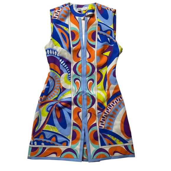 Zara Dresses & Skirts - Zara Multicolored Printed Retro Sleeveless Dress Size Small Women's Colorful